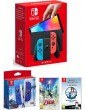 Nintendo Switch Oled Rosso/Blue + Brain Training + Zelda Skyward Sword +Joy_Con Zelda s.s.
