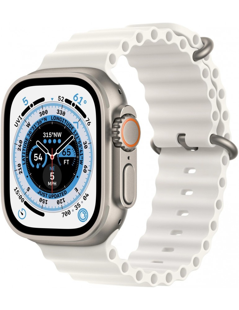 Apple Watch Ultra 49mm Quadrante Titanio con Ocean Band cinturino Bianco GPS + Cellular Europa